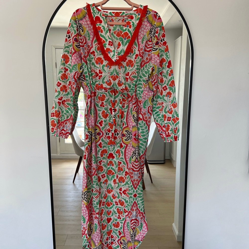 Boden V-Neck Floral Maxi Dress in Red, Green, Pink